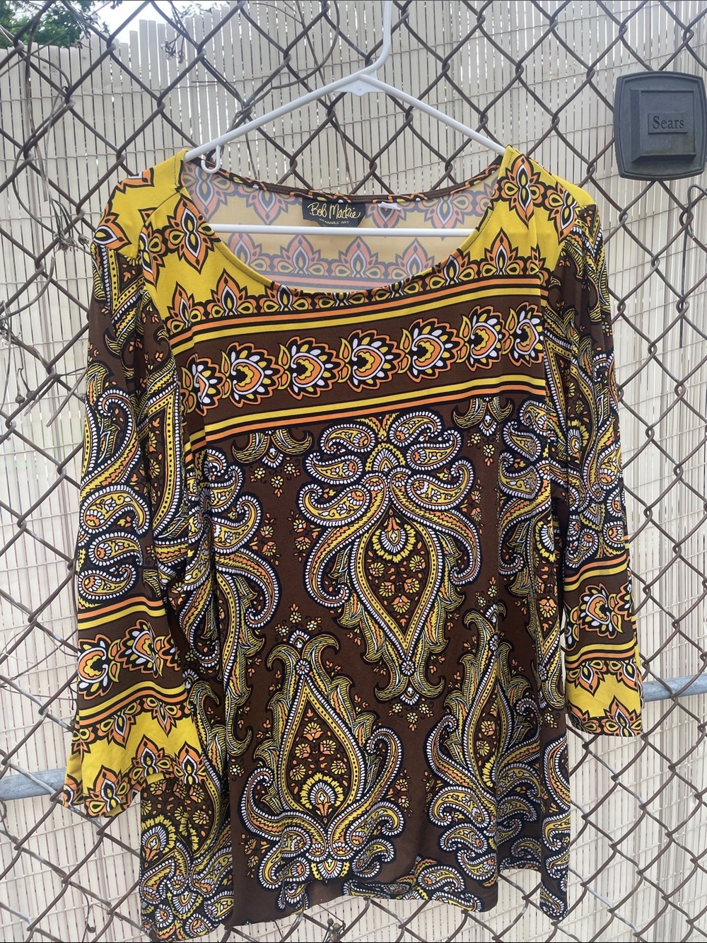 Bob Mackie 1x Brown & Gold paisley soft blouse